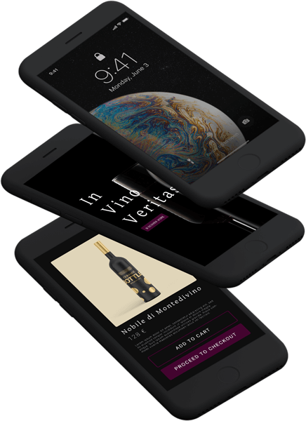 Tre iPhone che si muovono. Il primo mostra una lock sceen, il secondo la home di un sito web, il terzo un oggetto in vendita sul sito che viene inserito in un carrello.